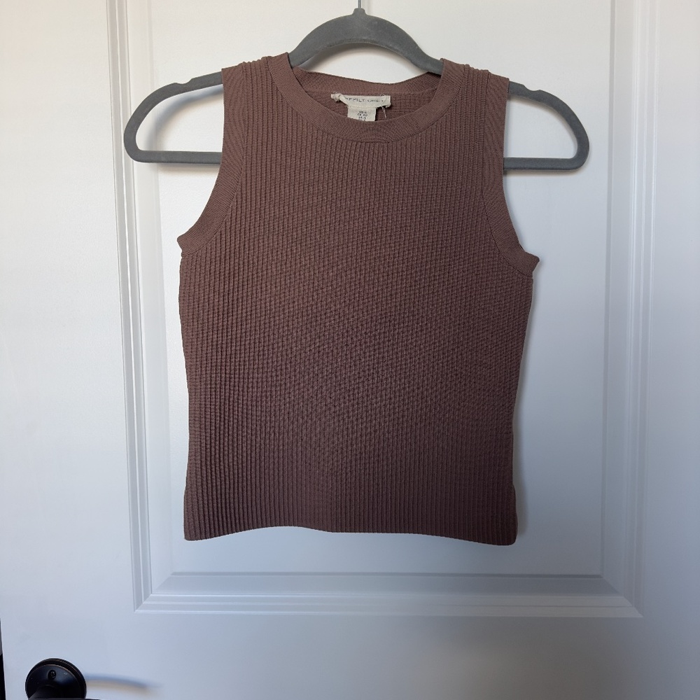 Happily Grey Ribbed Sleeveless brown top-small